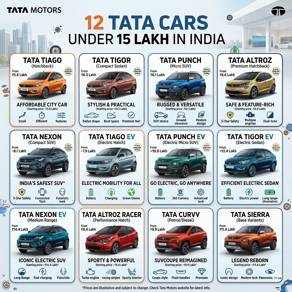 12 Tata Cars Under 15 Lakh in India